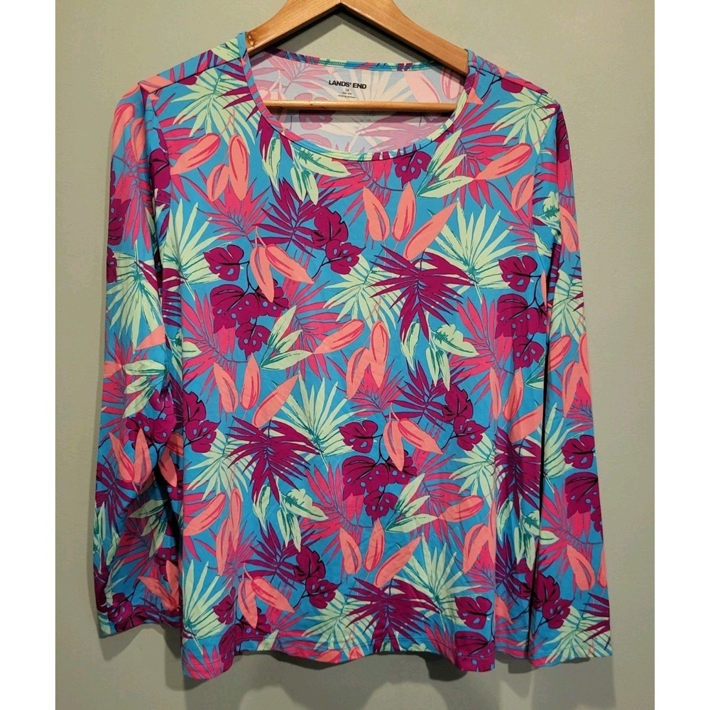 Lands End Colorful Tropical Long Sleeve Rash Guard Sz 1X